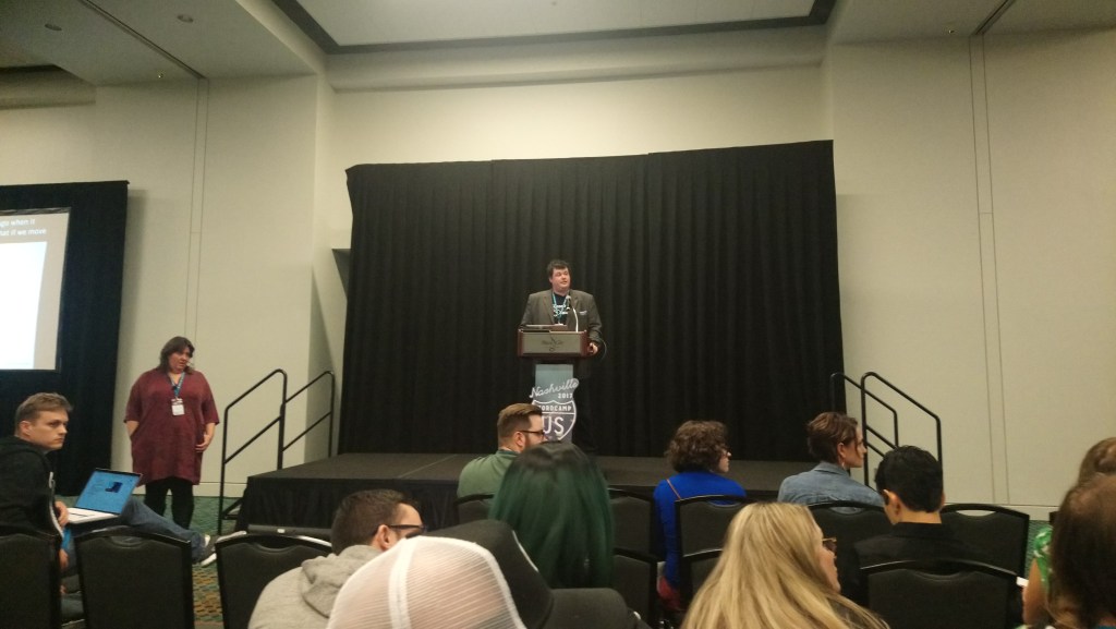 Ryan Markel of WordPress.com VIP explaining to a crowd of WordCamp US attendees how to make your website more secure and safe from attacks