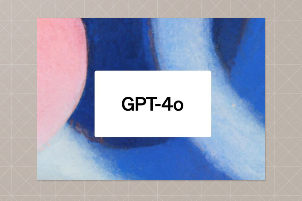 A centered card with the text “GPT-4o” over a colourful abstract background of blues and pinks.