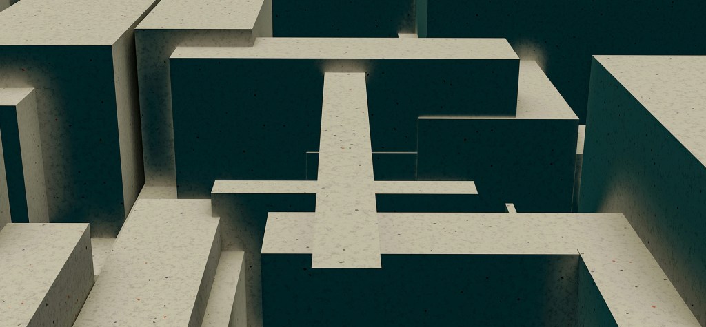 Abstract digital maze with elevated pathways and blocky structures, representing complexity and modularity in web design.
