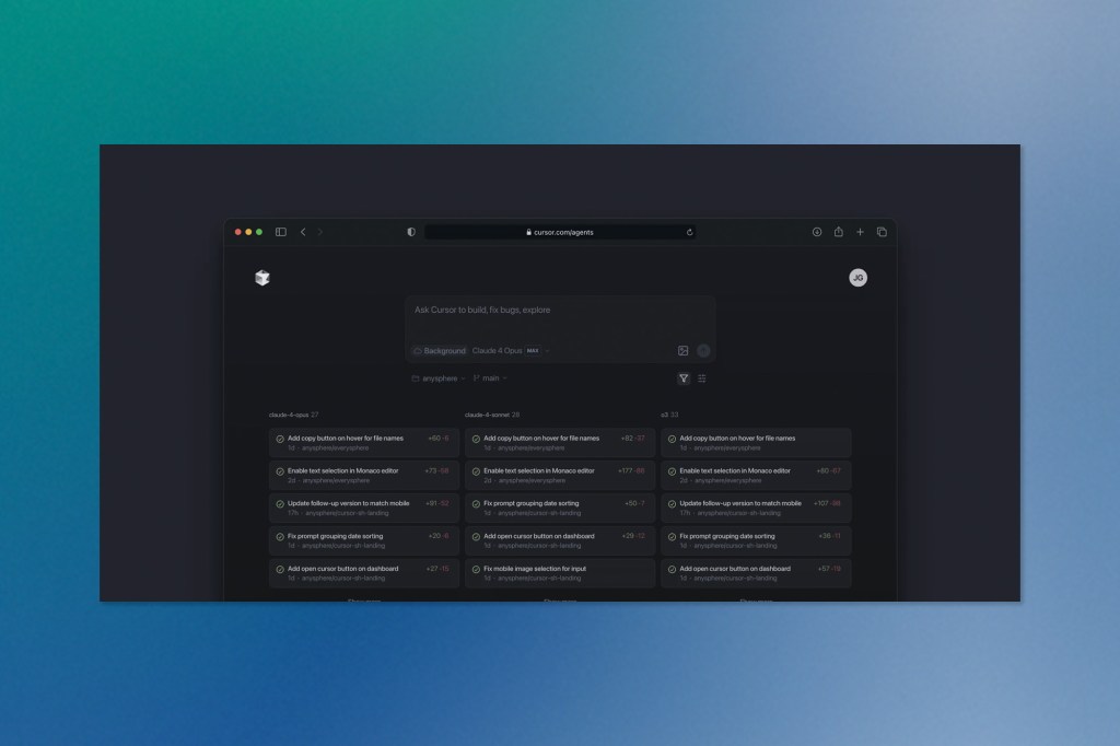 A dark-mode screenshot of the Cursor coding assistant web interface, showing integration with Claude 4 Opus. Ideal for content related to AI-enhanced developer tools.