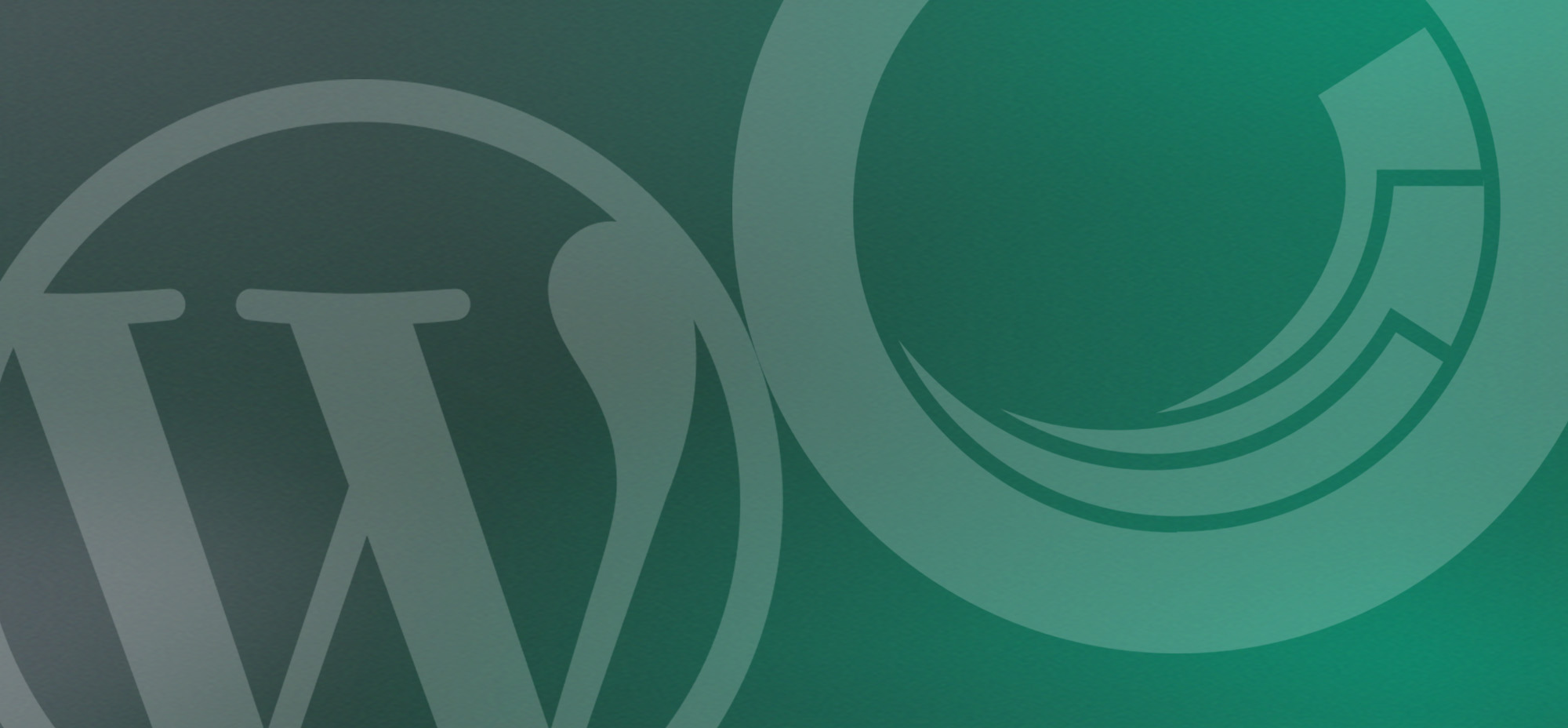 A stylized graphic with faint overlapping logos of WordPress and Sitecore on a textured green background.