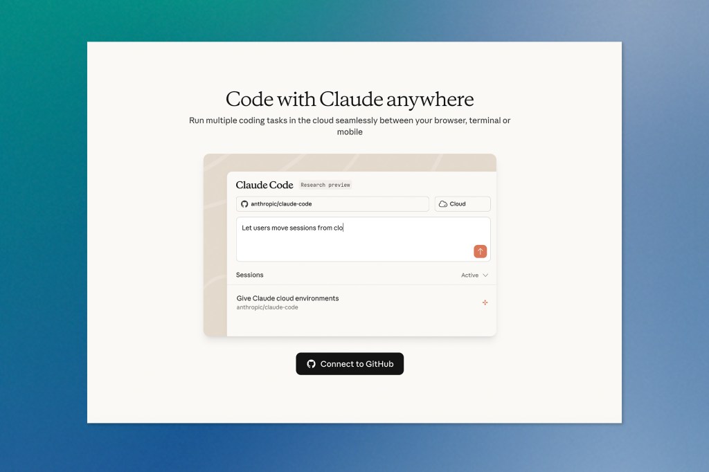 Screenshot of Anthropic’s Claude Code interface with options for cloud sessions and GitHub connection.