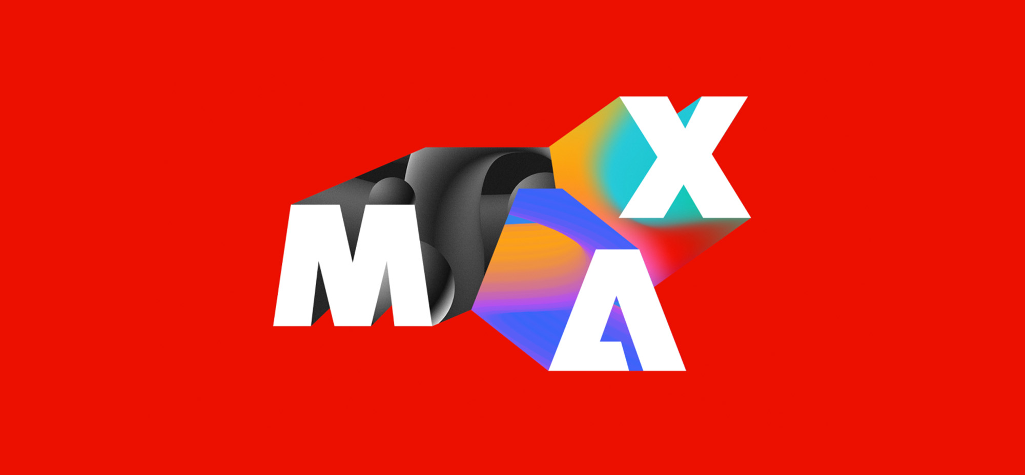 Adobe MAX 2025 logo with bold white letters and colourful 3D shapes on a bright red background.