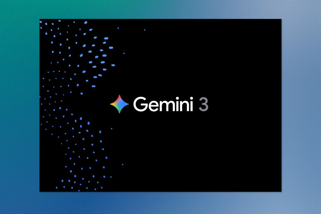 Gemini 3 logo displayed on a black background with a pattern of blue dots on the left side.