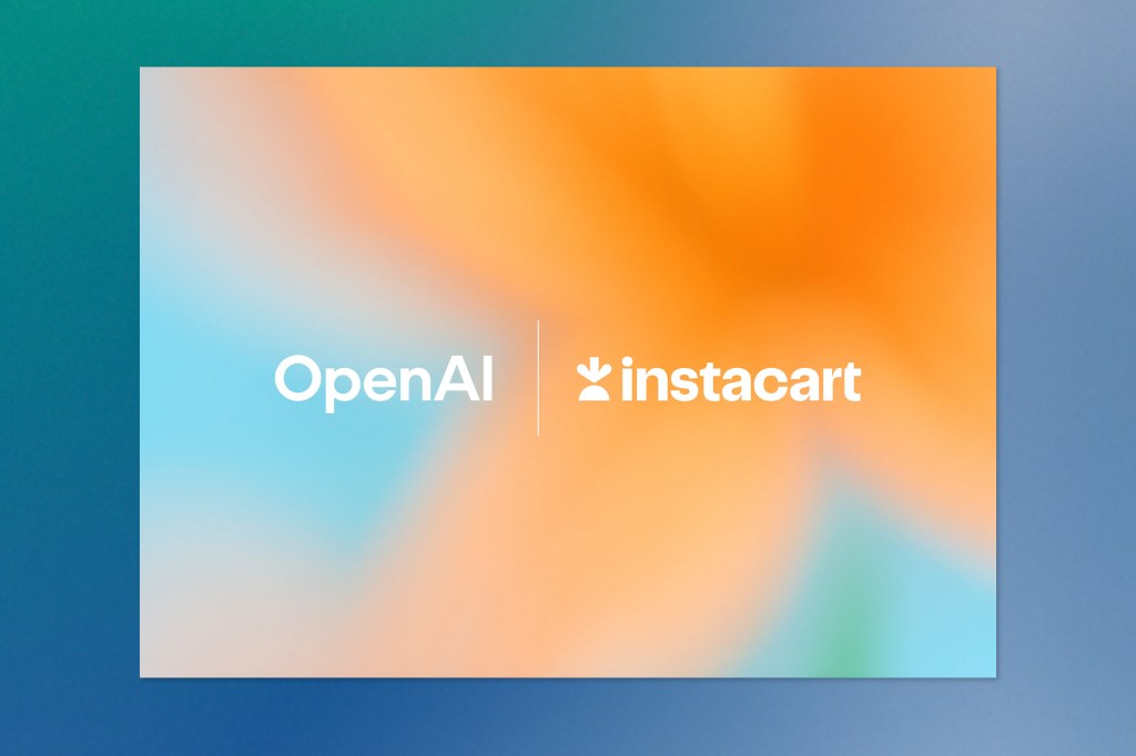 The OpenAI and Instacart logos appear side by side over a soft gradient background of orange and teal tones.