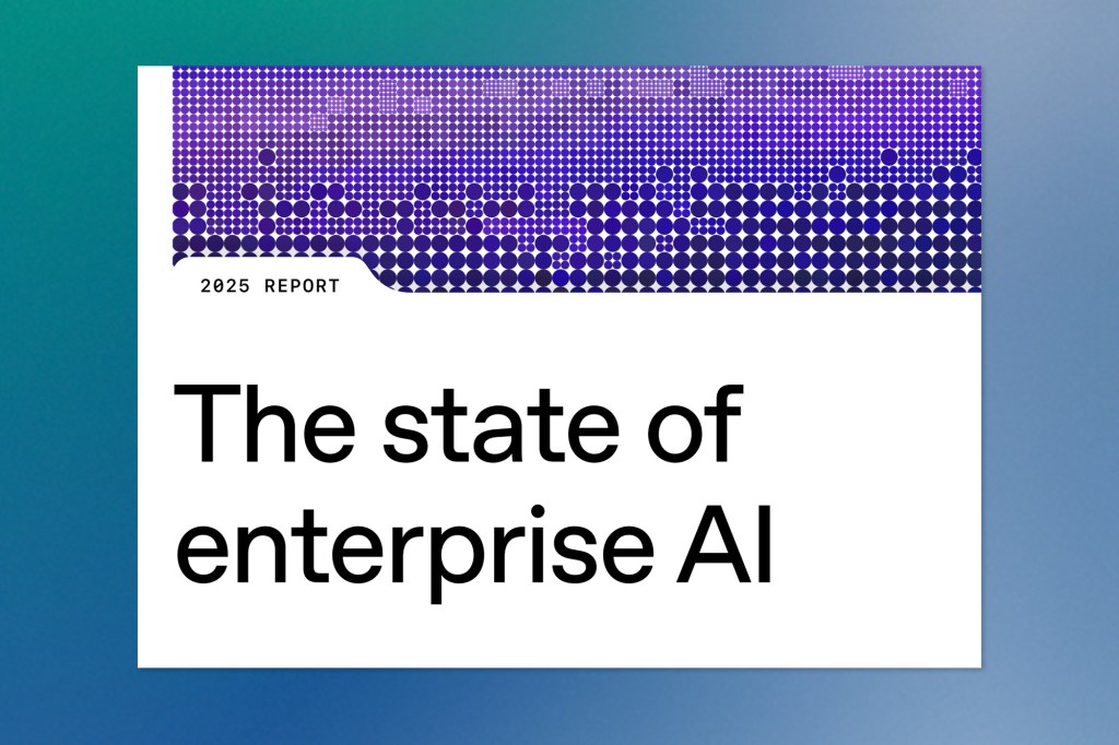Cover of a 2025 report titled “The State of Enterprise AI,” featuring bold black typography on a white background with a purple dotted data-style pattern across the top.