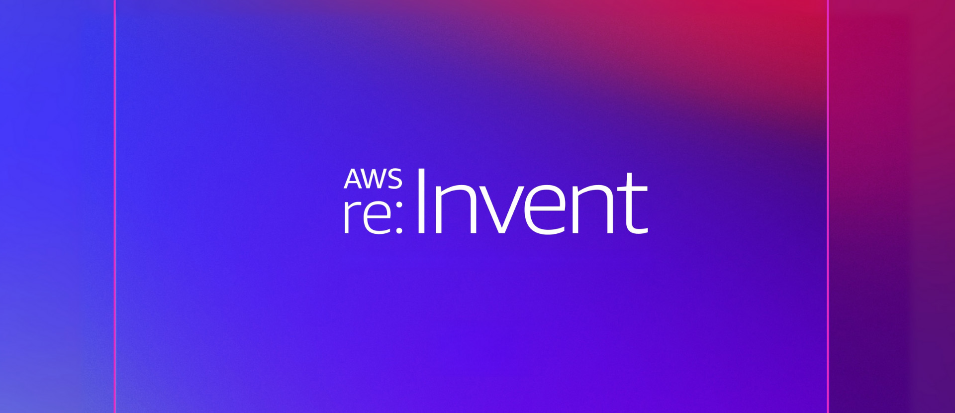 Graphic with a blue-to-purple gradient background featuring the AWS re:Invent logo centered in white text.