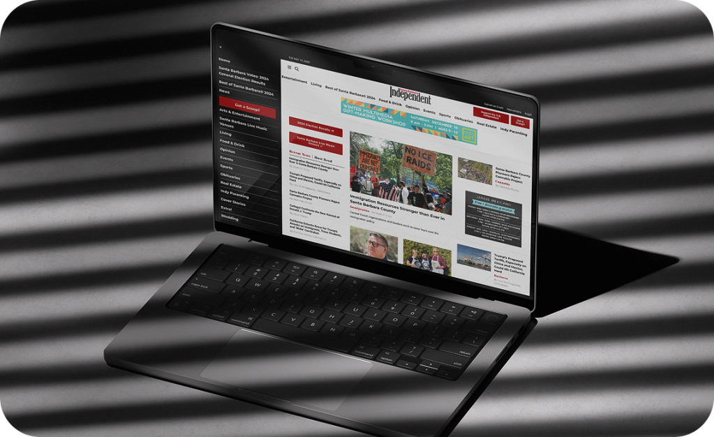santa barbara independent homepage shown on a laptop 