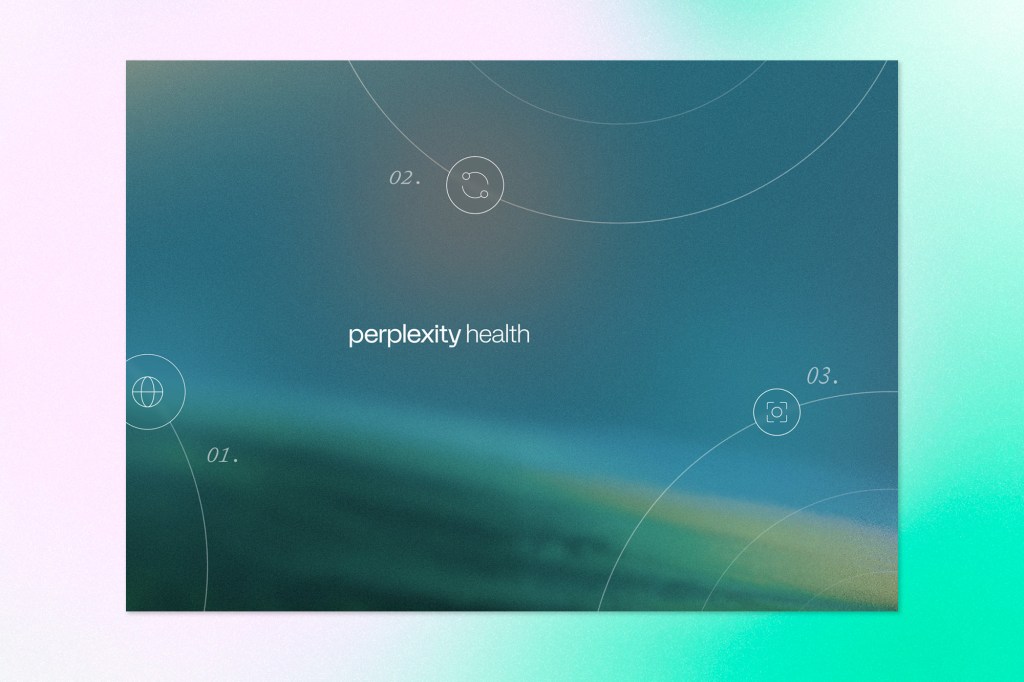 Perplexity Health interface with minimalist design and connected nodes representing AI-powered healthcare insights.