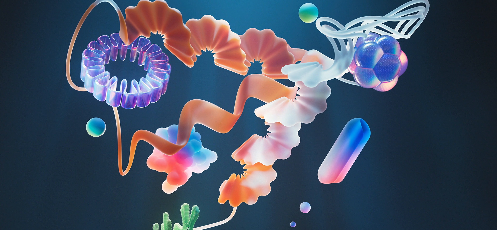 Abstract futuristic illustration of interconnected glowing forms representing AI systems, automation, and digital intelligence.