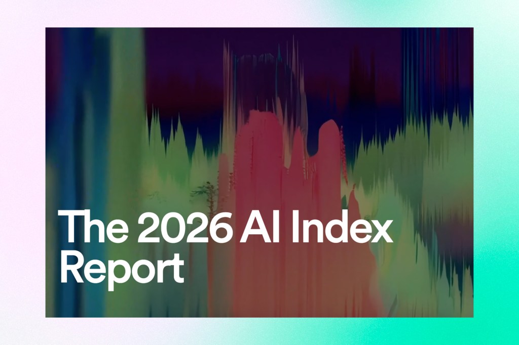 Graphic cover reading “The 2026 AI Index Report” over a colourful, abstract gradient background.