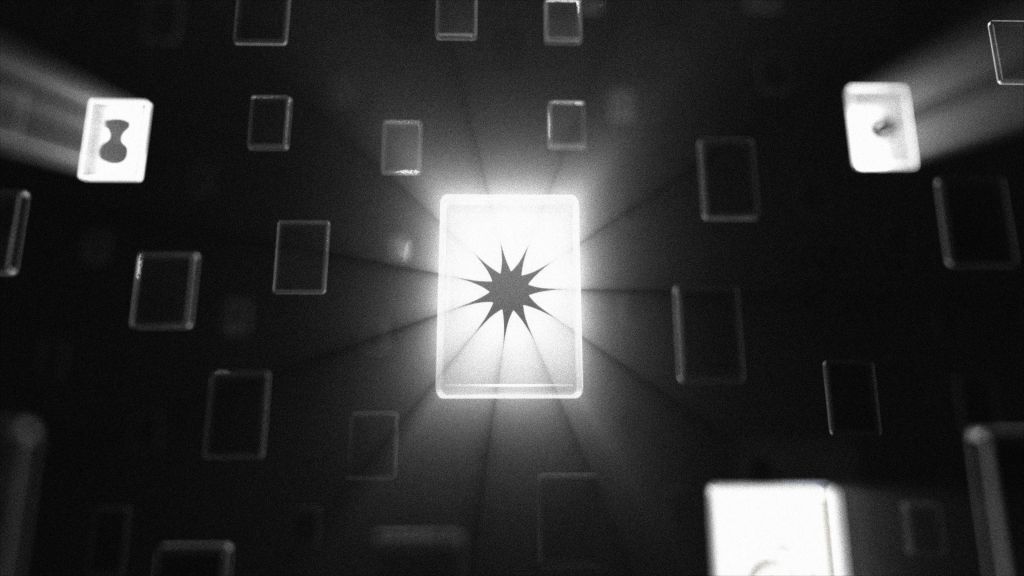 Intriguing abstract digital art featuring shapes and lights in a black and white theme.