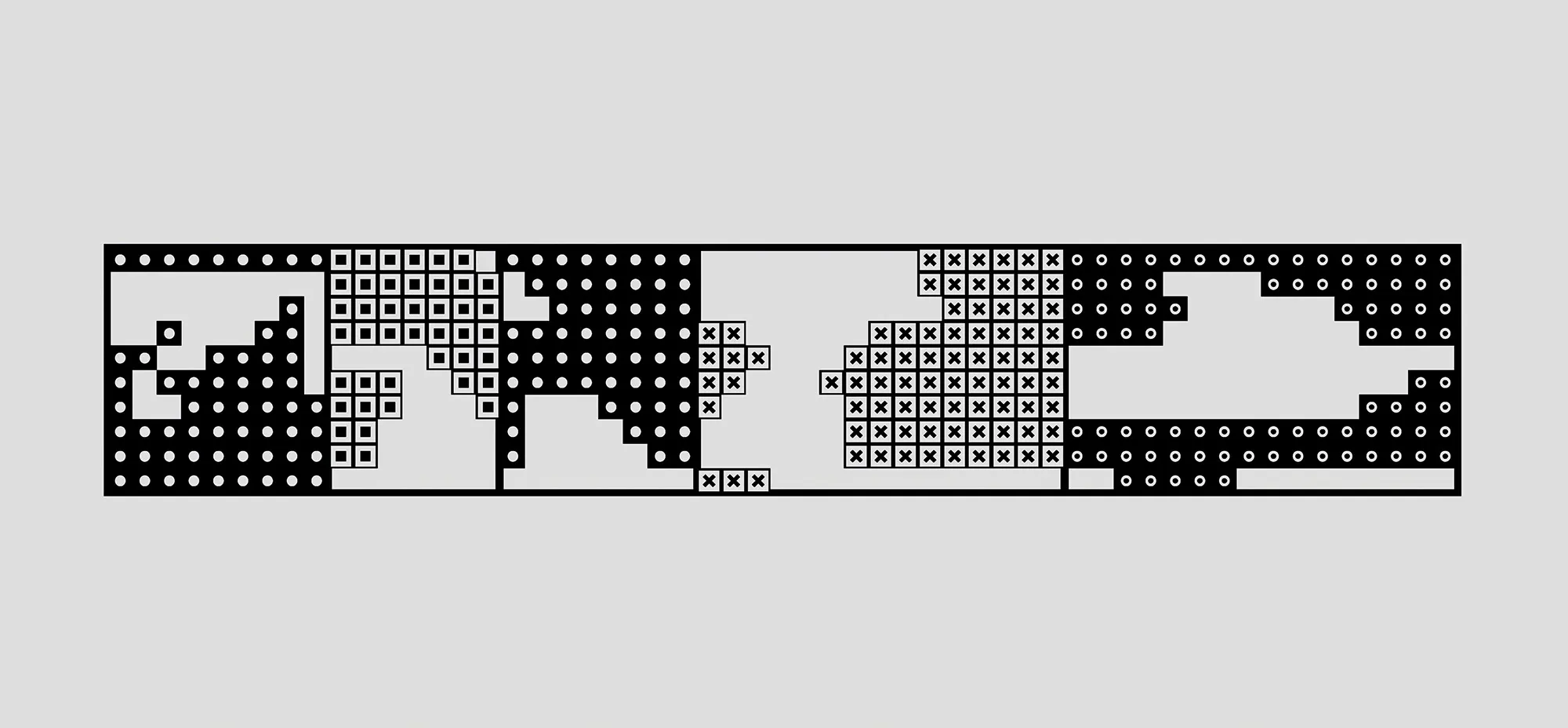 Abstract black and white geometric pattern made of dots, squares, and crossed shapes arranged in interconnected pathways, representing the organization and mapping of knowledge within a vector search system.