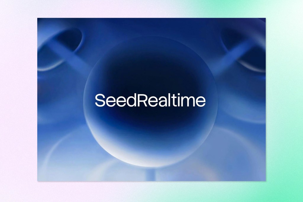 Abstract blue graphic with a glowing central sphere and the text “SeedRealtime,” framed by a soft pastel gradient background.