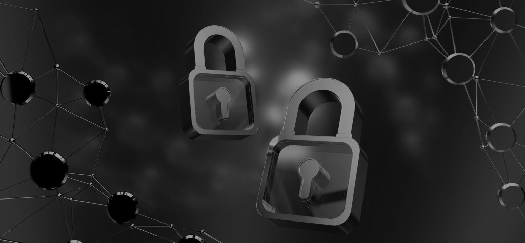 3D padlock icons surrounded by connected nodes, representing cybersecurity, data protection, and secure digital networks.