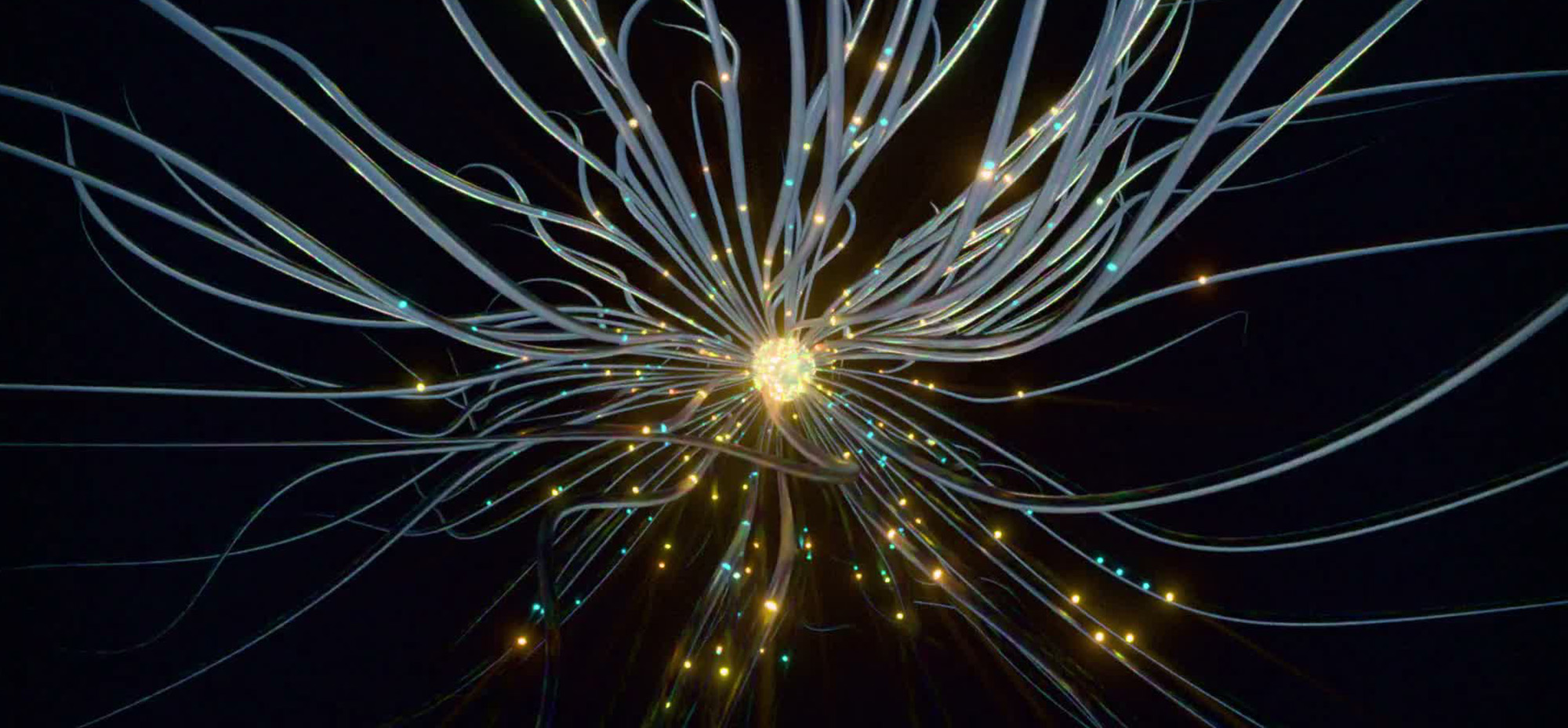 Abstract visualization of artificial intelligence networks, featuring glowing interconnected strands and data points representing AI infrastructure and connectivity.